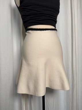 Zara Cream Circle Skirt with Black Waist Trim